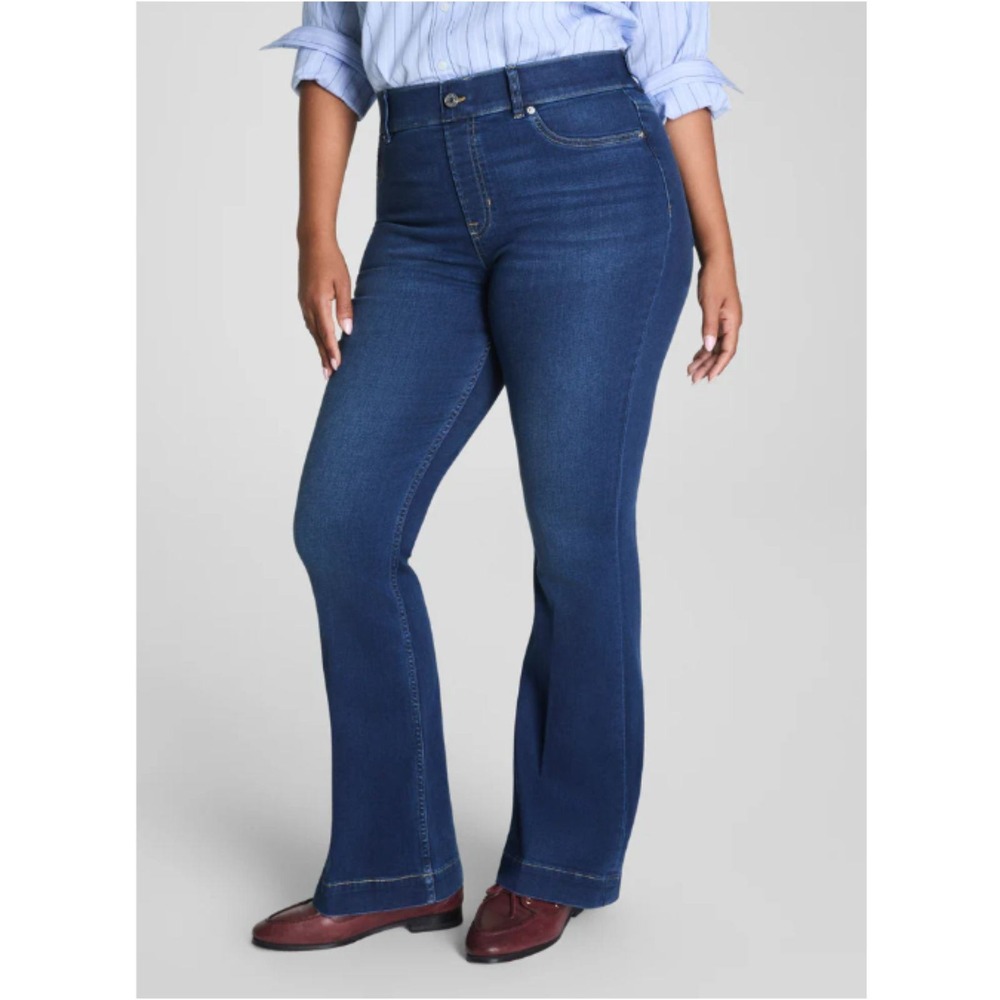 Spanx Flare Jeans Women S Blue High Rise Pull On Stretch Denim